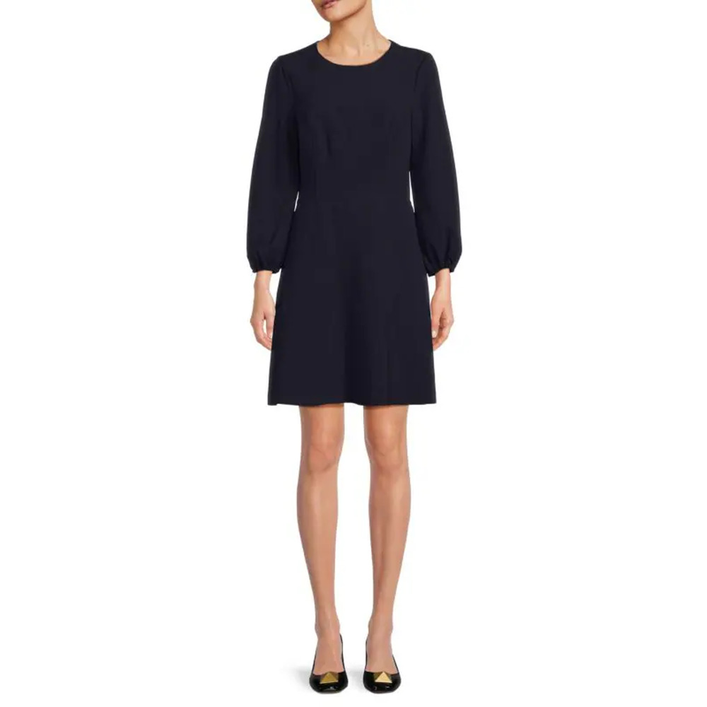 Eliza J Dress Womens size 14 Puff Long Sleeve A-Line‎ Navy Blue Short Round Neck